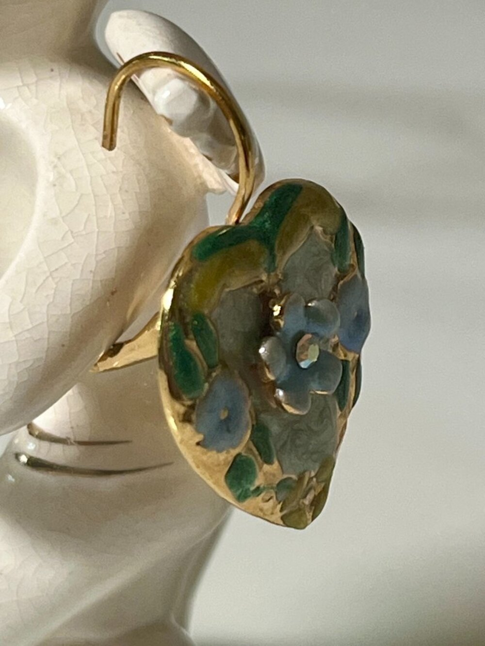 Jewelcraft Coro Vintage Heart Floral Enamel Rhinestone Earrings - Picture 4 of 7